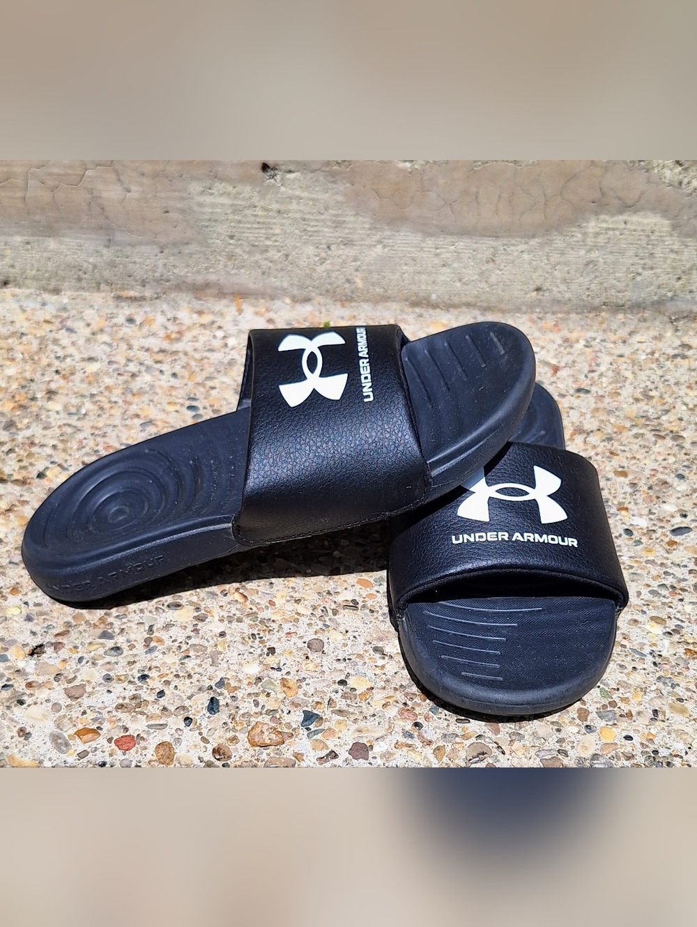 Under Armour Black Slide Sandals with White Logo